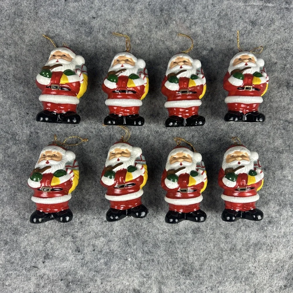 Lot of 8‎ Vintage Christmas Ornament Santa Claus Red White Ceramic Tree Decor